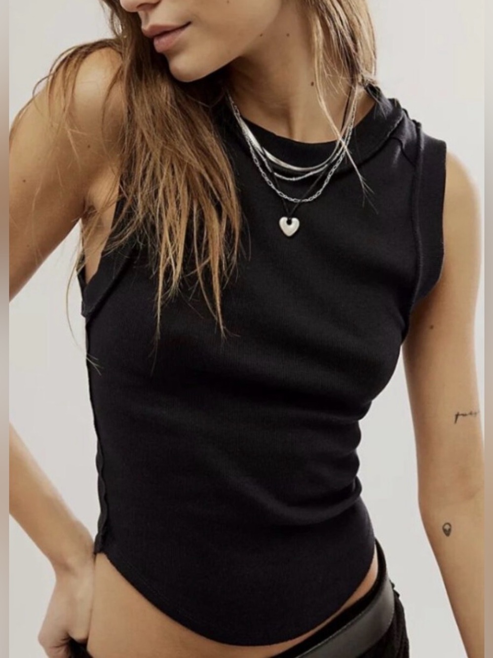We The Free Black Ribbed Sleeveless Tank Kate Rib Stretch Cotton Tank